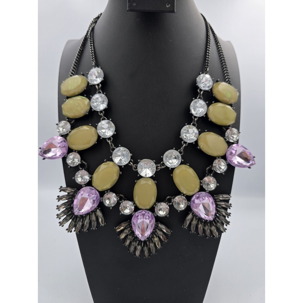 Statement Bib Necklace Multi-Color Rhinestone & Cabochon Fashion Jewelry - Picture 1 of 16